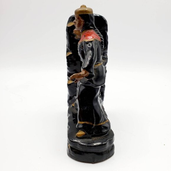 Vintage Hand Painted Ceramic Figurine Of Asian Boy In Red and Black Uniform - Picture 3 of 7